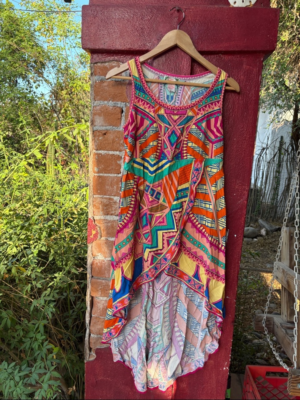 Flying Tomato Tribal-Print High Low Dress in Pink, Orange, Turquoise, Yellow